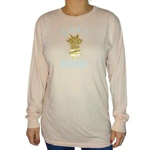 Roxy Long Sleeve Gold Pineapple Print Waikiki Top Large Creme Pink